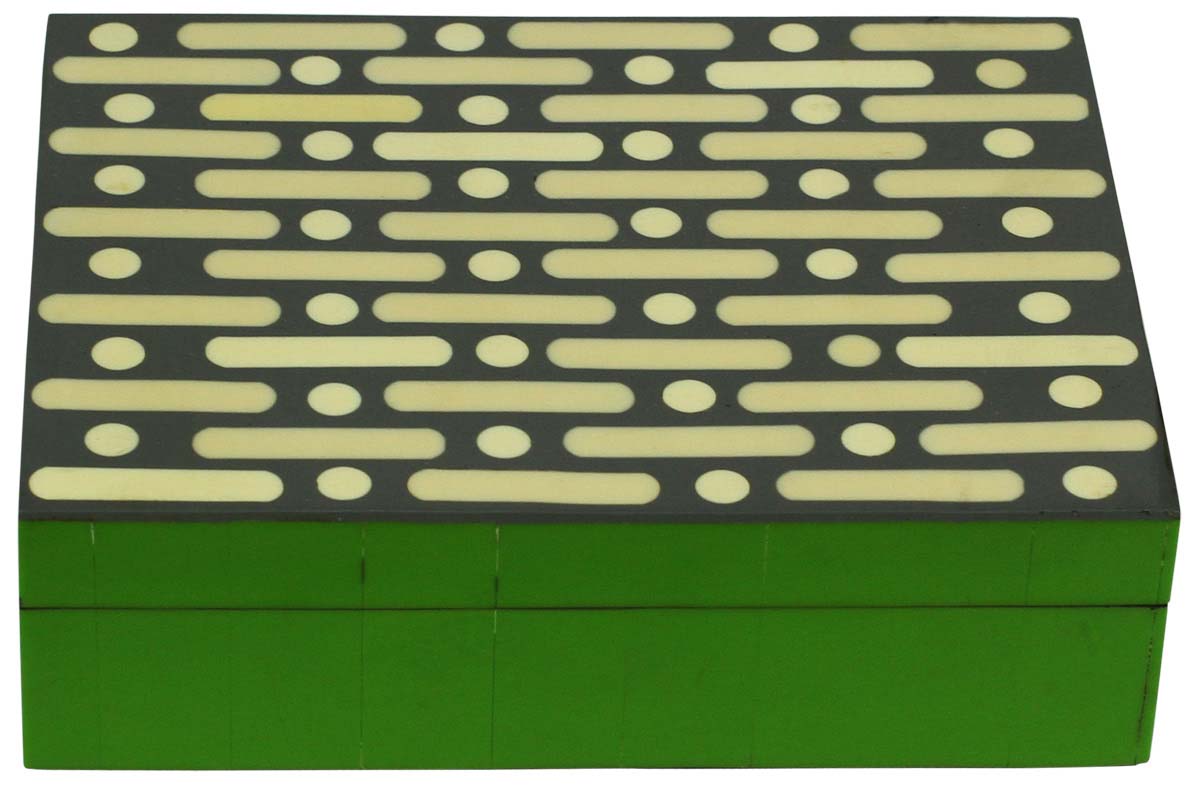 Wholesale 7.5x6” Rectangular Shaped Jewelry Box in Bulk - Source Handmade Green, Black & Off-White Jewelry Box/Trinket Box in MDF &Resin from India