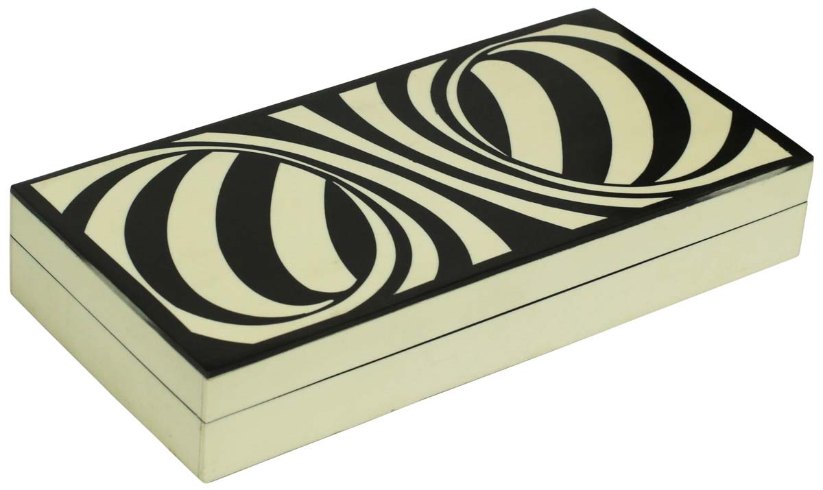 Bulk Buy Rectangular 10.5x5” MDF Jewelry Box - Wholesale Black & White Abstract Pattern Jewelry Box/Trinket Box in MDF & Resin from India