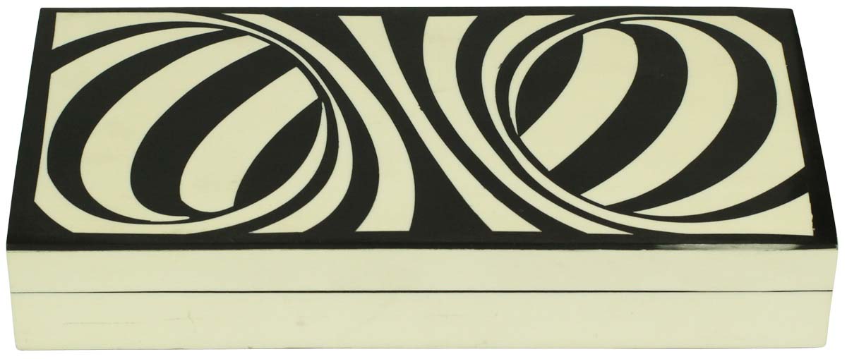 Bulk Buy Rectangular 10.5x5” MDF Jewelry Box - Wholesale Black & White Abstract Pattern Jewelry Box/Trinket Box in MDF & Resin from India