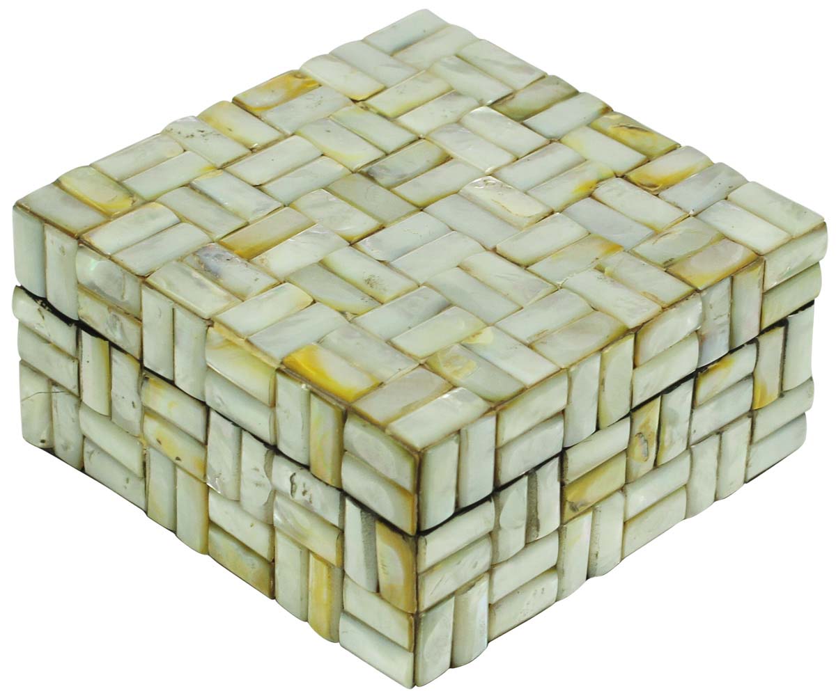 Bulk Buy Square5.5” Jewelry Box - Wholesale Double Basketweave Pattern Jewelry Box/Trinket Box in MDF &Mother of Pearl from India