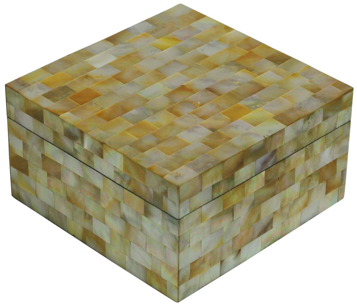 Square6.5” Jewelry Box in Bulk - Wholesale Handmade Golden Shades Jewelry Box/Trinket Box in MDF &Mother of Pearl from India