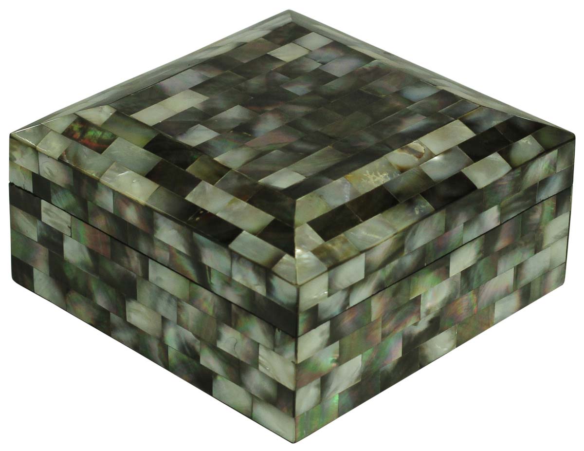 Wholesale 6” Square Shaped Jewelry Box in Bulk - Source Handmade Black & Gray Jewelry Box/Trinket Box in MDF &Mother of Pearl from India