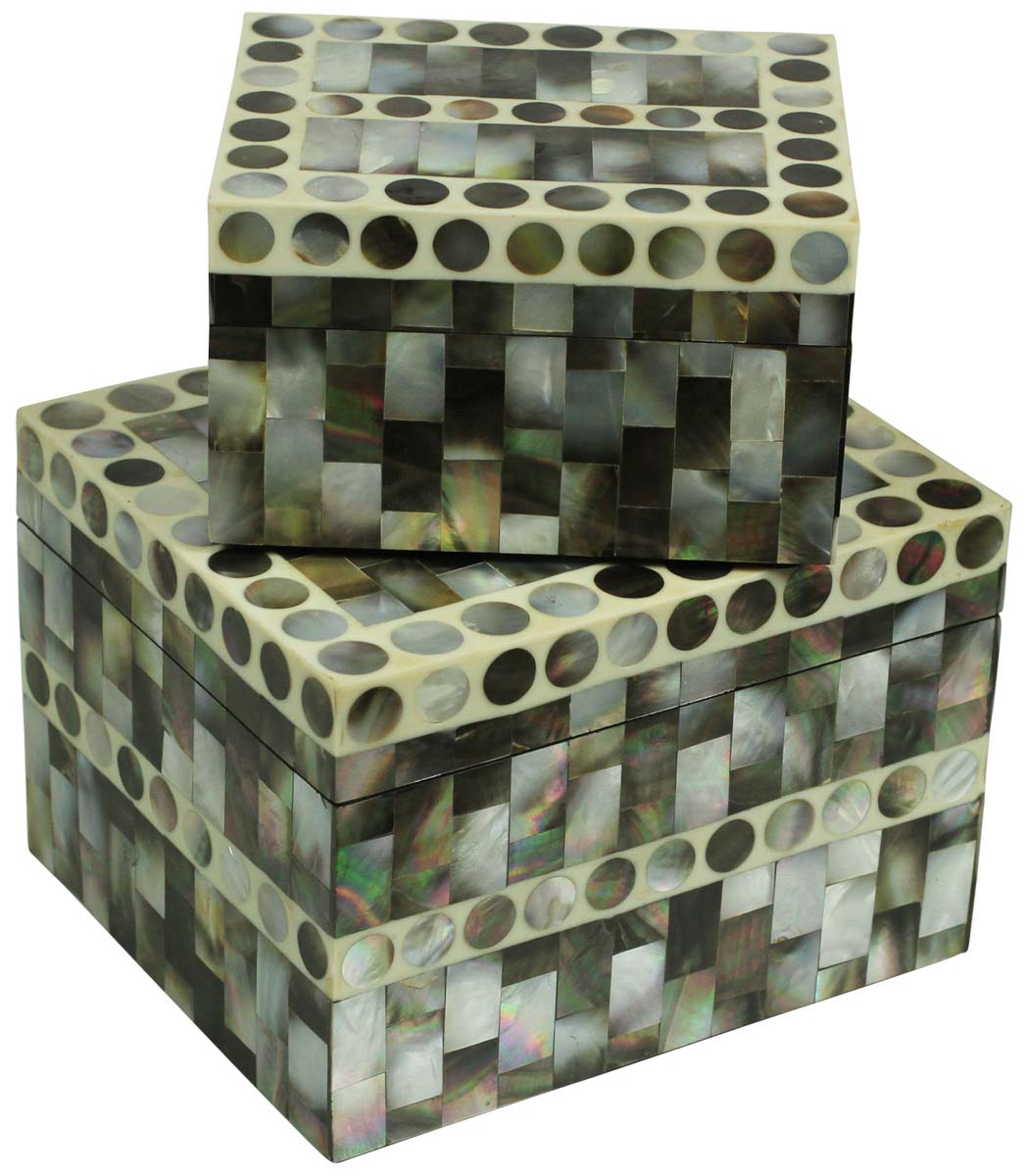 Source Set of 2 Jewelry Box in Bulk - Wholesale Handmade Gray Jewelry Box/Trinket Box in MDF & Mother of Pearl from India