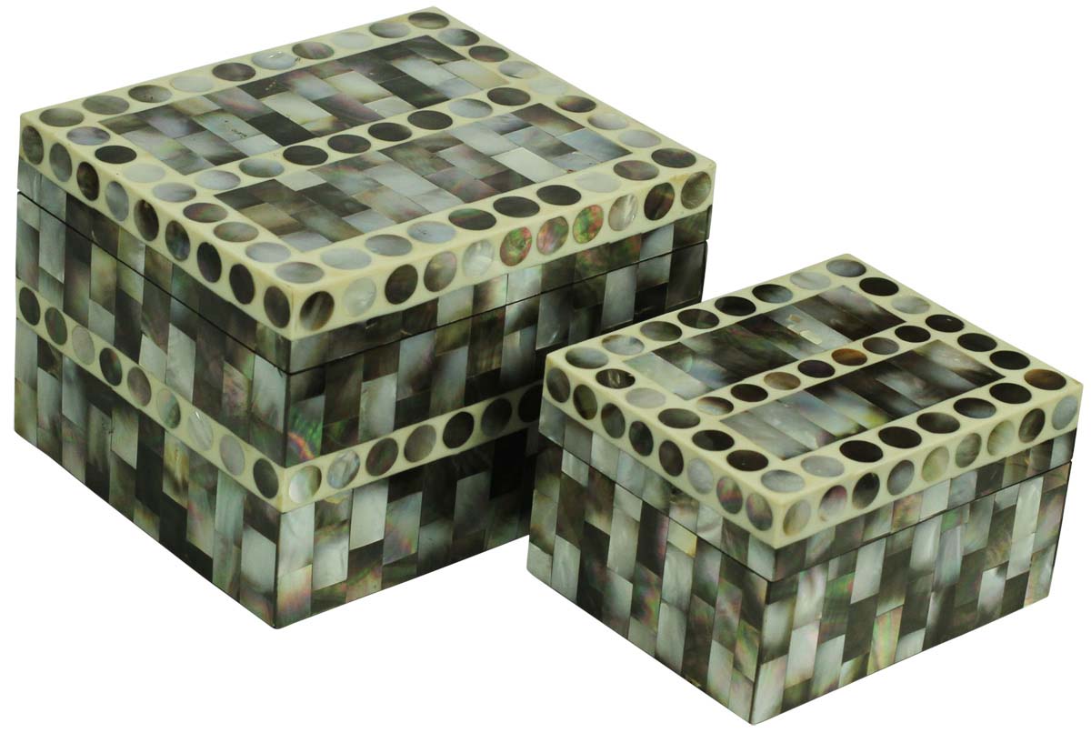 Source Set of 2 Jewelry Box in Bulk - Wholesale Handmade Gray Jewelry Box/Trinket Box in MDF & Mother of Pearl from India