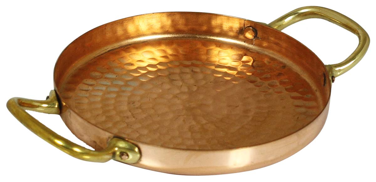 4.5” Copper Serving Tray with Handles - Hammered - Traditional Metal Trays - Buy in Bulk Wholesale