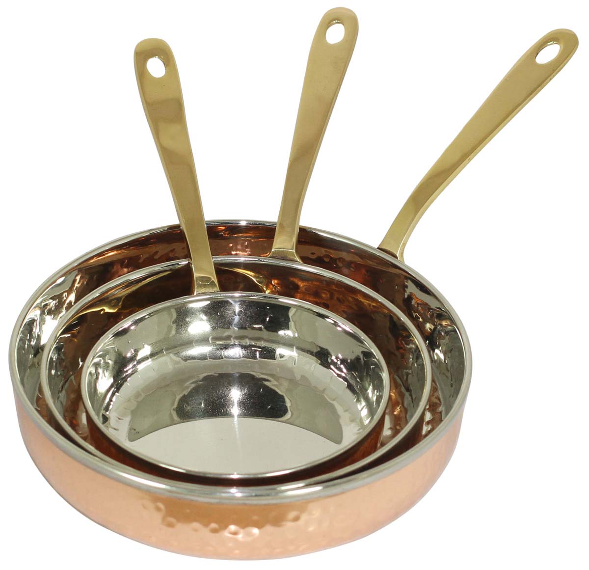 Set of 3 Sauté Pans in Steel & Hammered Copper – Metal Utensils / Kitchen Accessories – Cookware   Buy in Bulk Wholesale