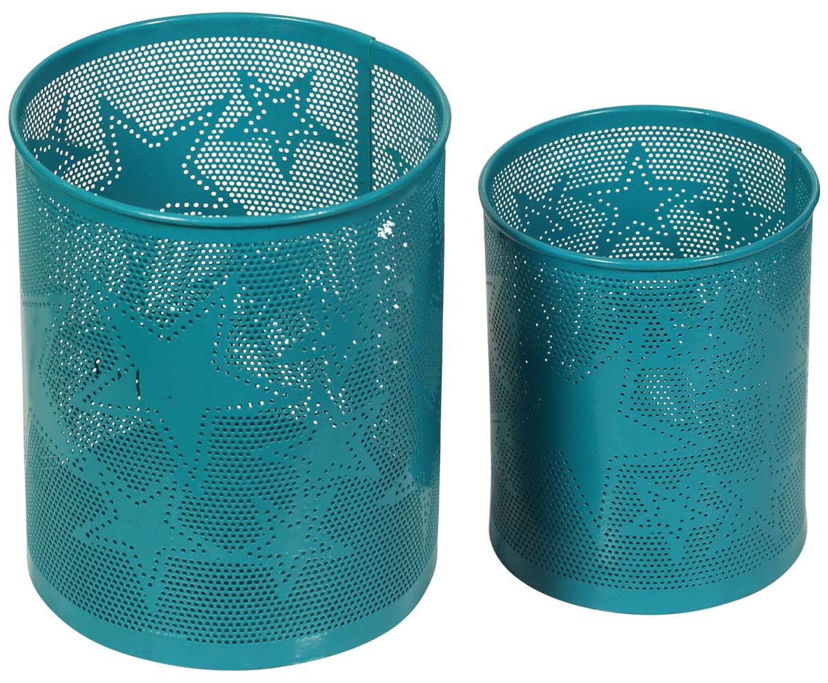 Set of 2 Metal Tea-Light Candle Holders / Stands in Turquoise - Star Motifs - Colorful Candle Decor - Buy in Bulk Wholesale