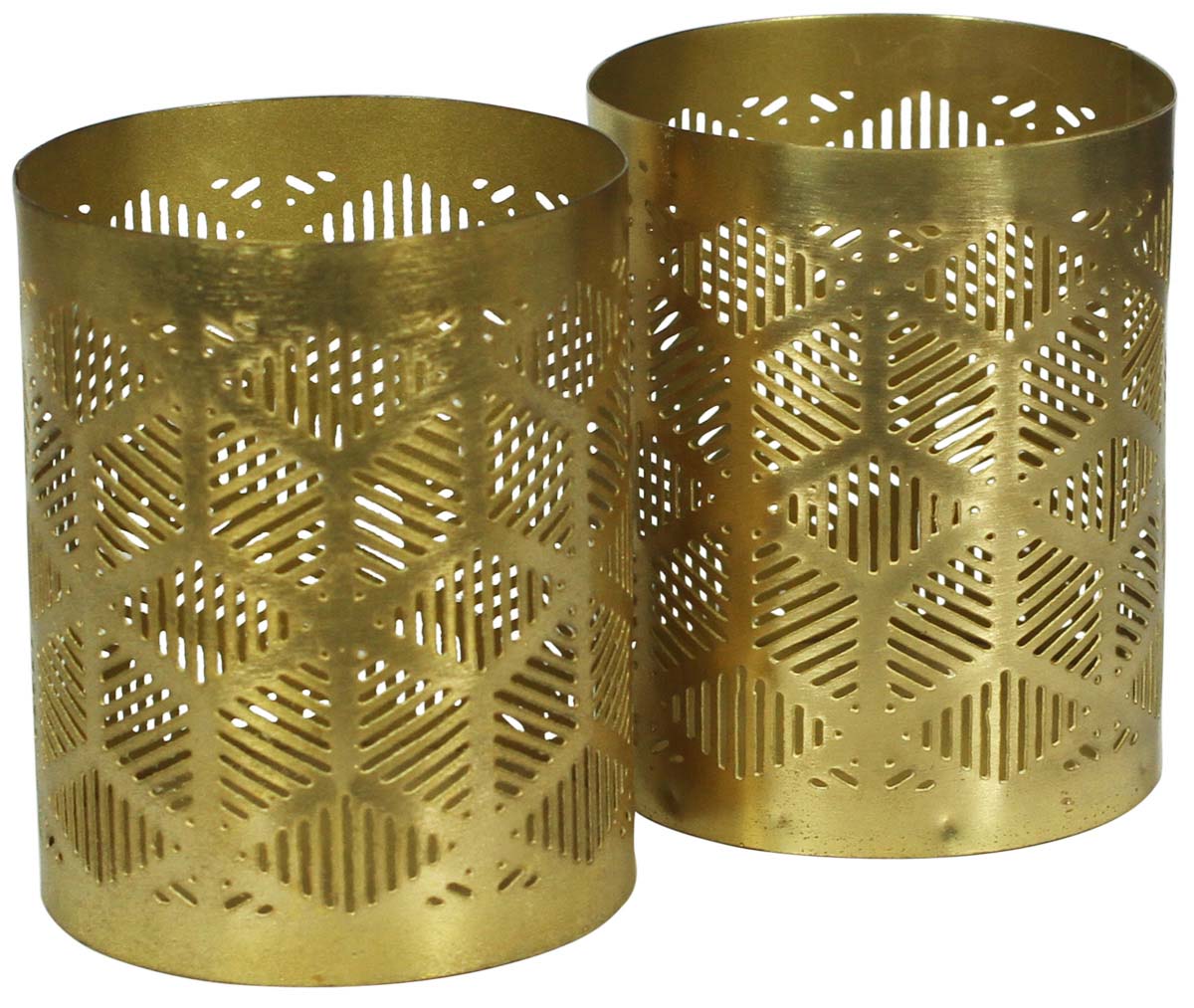 Set of 2 Metal Tea-Light Candle Holders / Stands in Golden Color - Hexagon Patterning - Unique Candle Decor - Buy in Bulk Wholesale