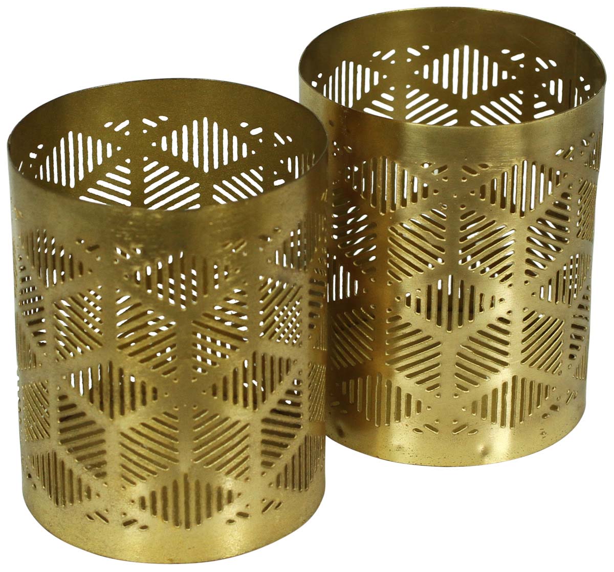 Set of 2 Metal Tea-Light Candle Holders / Stands in Golden Color - Hexagon Patterning - Unique Candle Decor - Buy in Bulk Wholesale