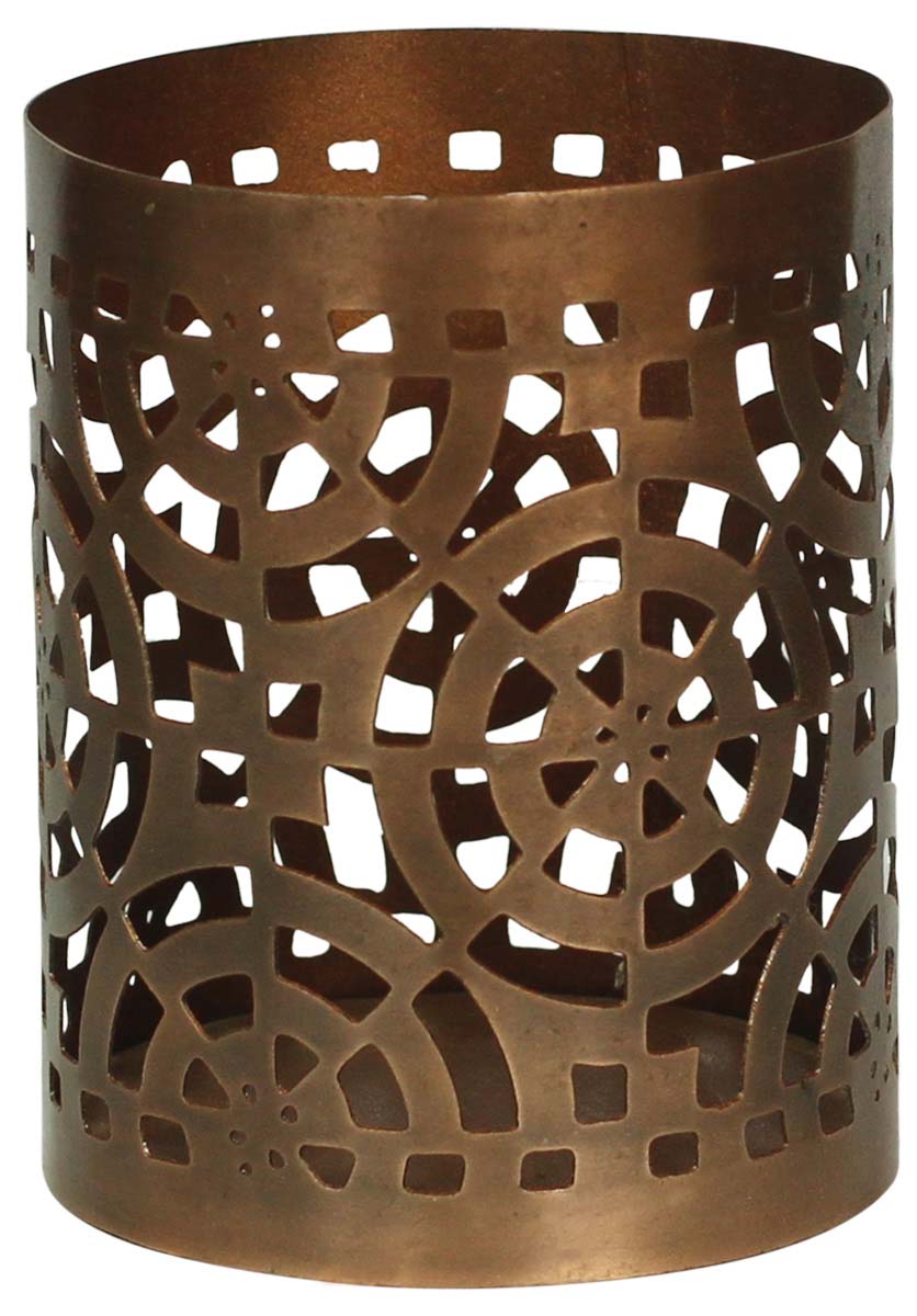 Tea-Light Candle Holder / Stand in Iron with Bronze Color Finish - Spider Web Cut-Out Patterning - Candle Decor - Buy in Bulk Wholesale