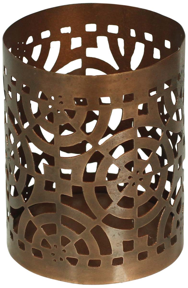 Tea-Light Candle Holder / Stand in Iron with Bronze Color Finish - Spider Web Cut-Out Patterning - Candle Decor - Buy in Bulk Wholesale