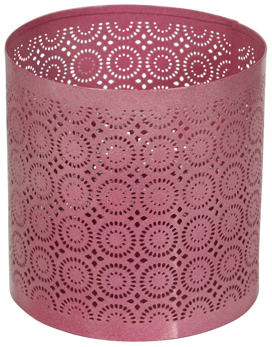 Metal Tea-Light Candle Holder / Stand in Pink - Circular Cut-Out Patterning - Colorful Candle Decor - Buy in Bulk Wholesale