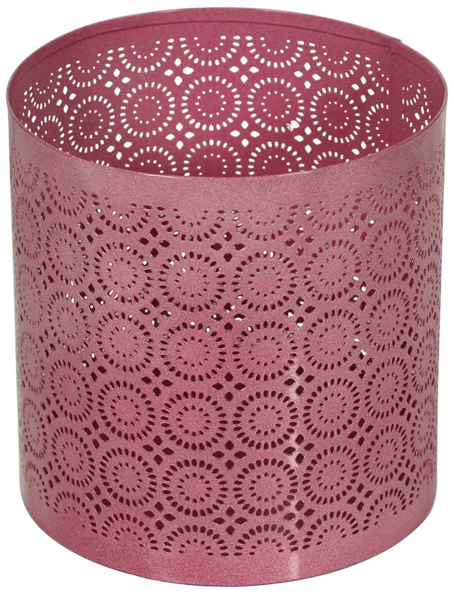Metal Tea-Light Candle Holder / Stand in Pink - Circular Cut-Out Patterning - Colorful Candle Decor - Buy in Bulk Wholesale