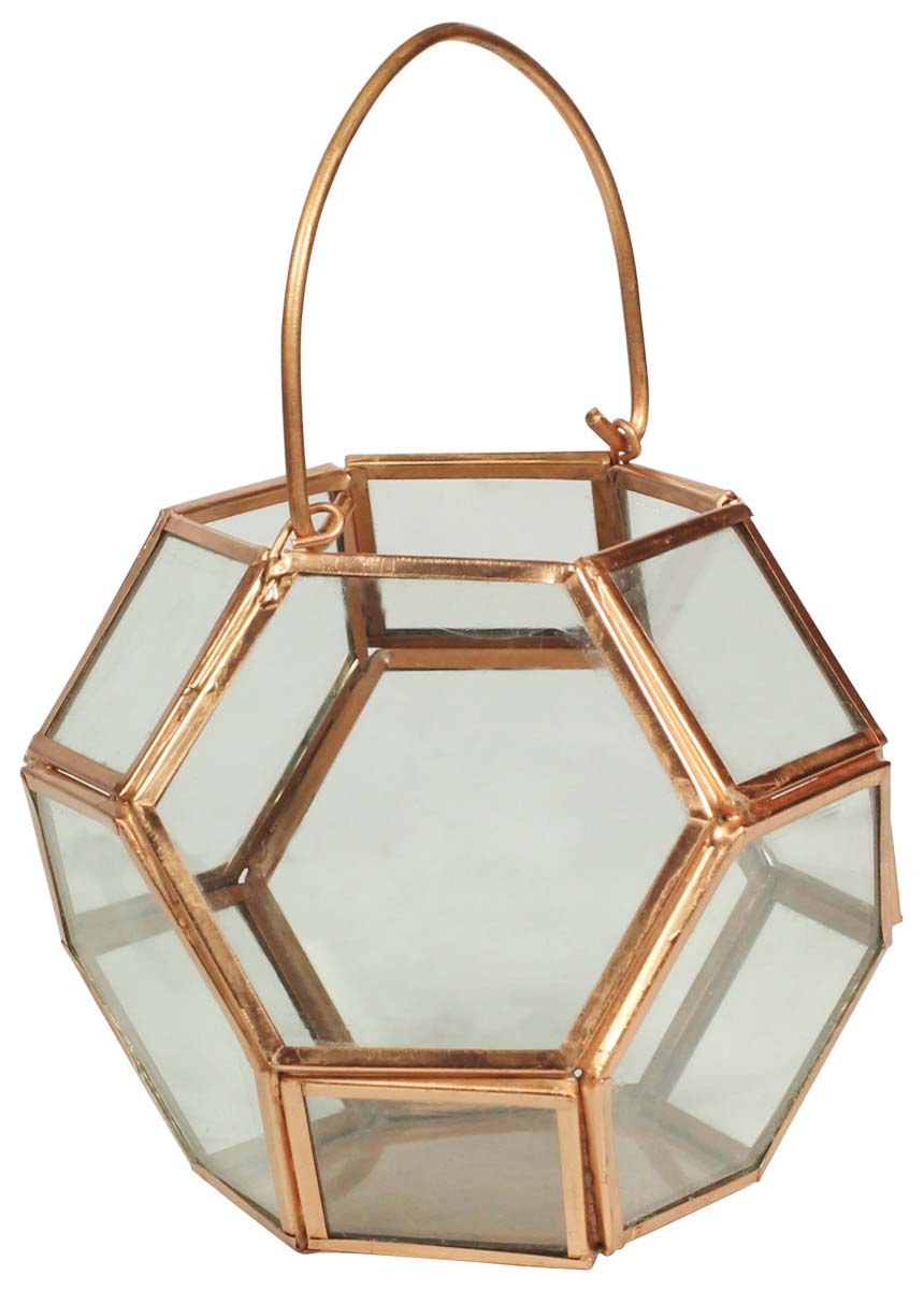 Polygon-Shaped Tea-Light Candle Holder in Metal & Glass - Hanging & Table-Top Candle Stands - Buy in Bulk Wholesale