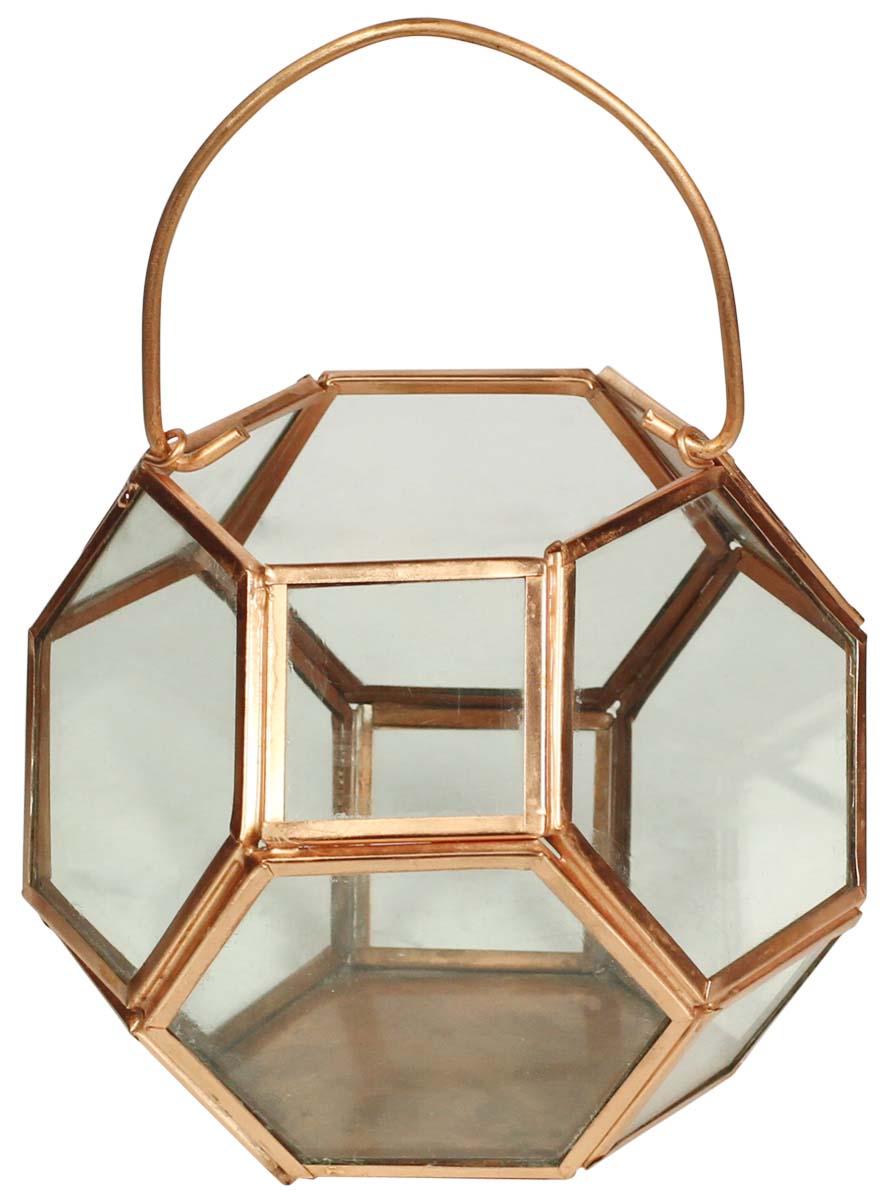 Polygon-Shaped Tea-Light Candle Holder in Metal & Glass - Hanging & Table-Top Candle Stands - Buy in Bulk Wholesale