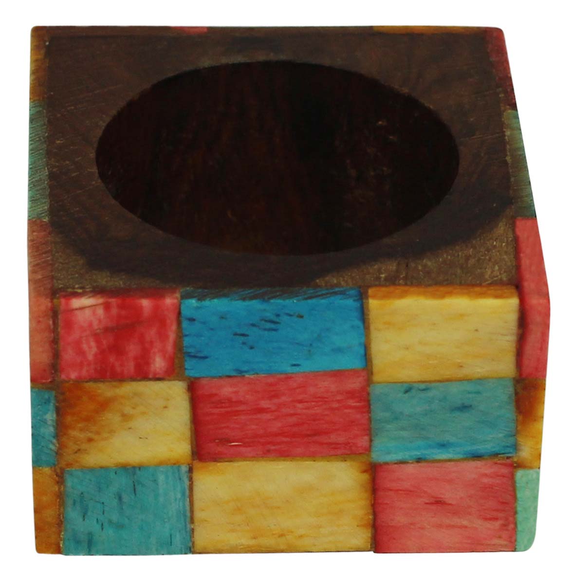Buy in Bulk Wholesale Square-Shaped Napkin Ring in Bone & Wood - Multicolored Brick Pattern - Dining Table Accessories