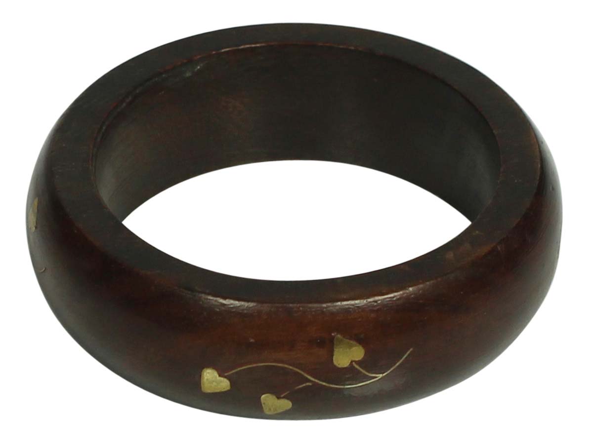 Wrist Bangle in Indian Wood - Heart Shaped Motifs - Vintage-Look Jewelry / Fashion Accessories - Buy in Bulk Wholesale