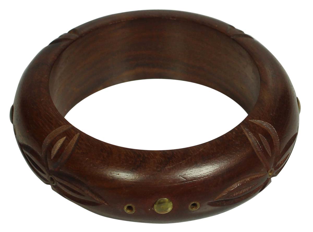 Wrist Bangle in Indian Wood - Flower Motifs - Vintage-Look Jewelry / Fashion Accessories - Buy in Bulk Wholesale