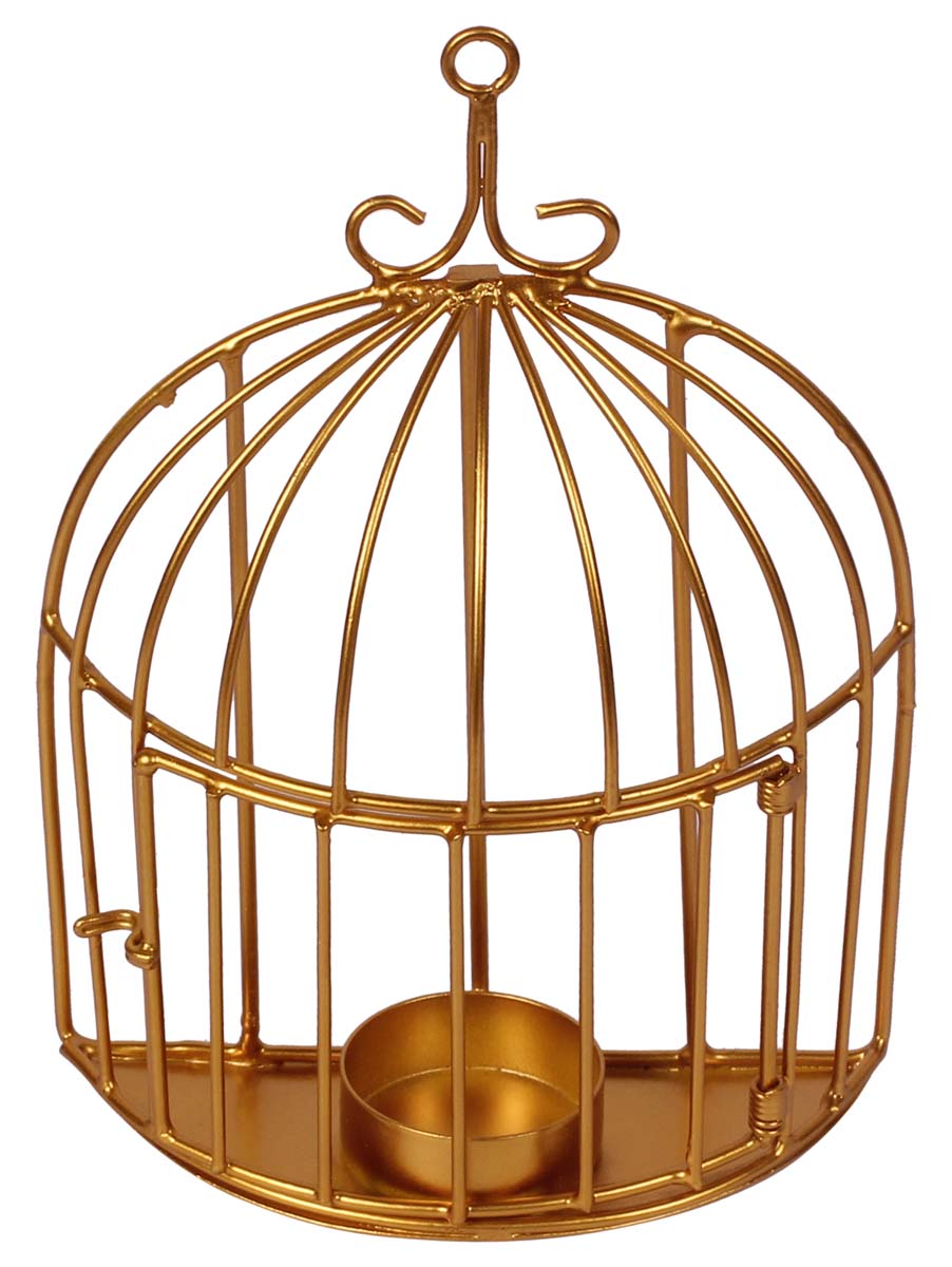 7.5” Tea-Light Holder in Iron - Golden Tone - Hanging - Unique Candle-Stands - Home Decor - Buy in Bulk Wholesale