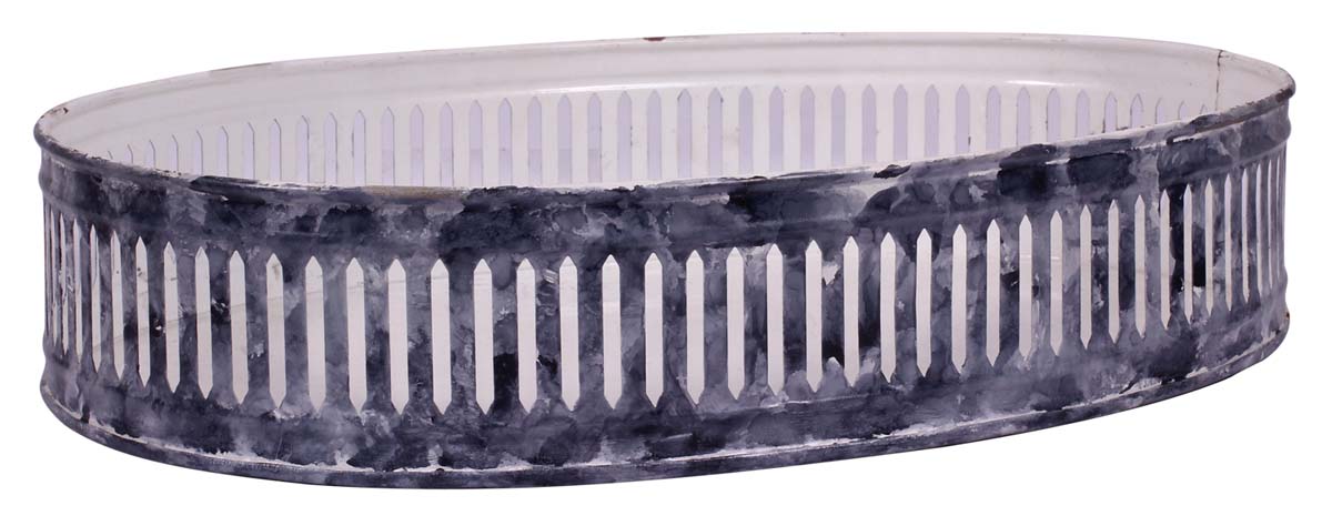 Catchall Tray – Oval Shaped – Cast in Iron with Antique Gray Finish – Vertical Lines Cut-Out Patterning – Holders & Organizers – Home & Kitchen  - Buy in Bulk Wholesale