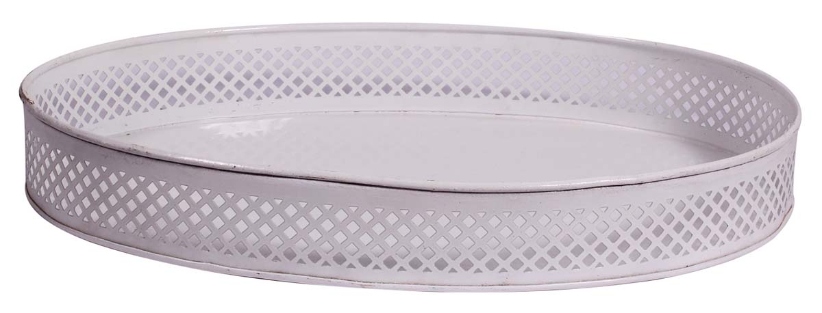White Catchall Tray – Oval Shaped – Cast in Iron – Intricate Cut-Out Patterning on the Borders – Holders & Organizers – Home & Kitchen  - Buy in Bulk Wholesale