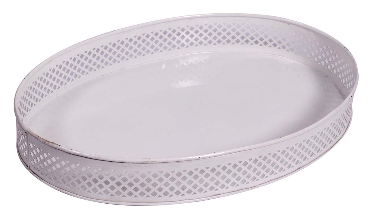 White Catchall Tray – Oval Shaped – Cast in Iron – Intricate Cut-Out Patterning on the Borders – Holders & Organizers – Home & Kitchen  - Buy in Bulk Wholesale