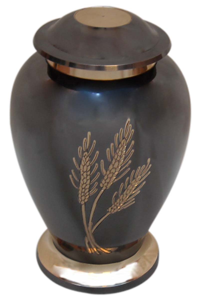 10” Wheatfield Brass Cremation Urn – Black – Hand-Crafted – Thoughtful Urns for Ashes at Wholesale
