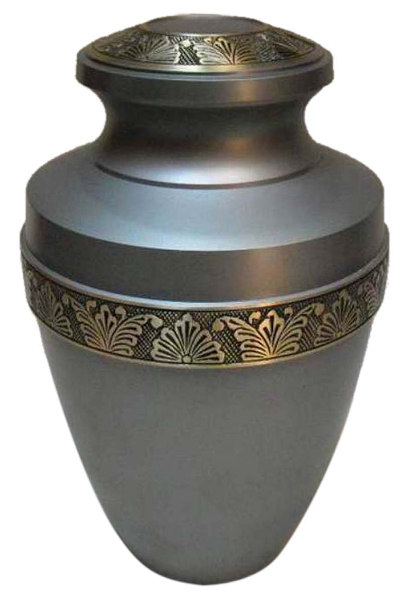 10” Brass Cremation Urn – Gray Color with Floral Etched Pattern – Hand-Crafted – Solid Urns for Ashes at Wholesale