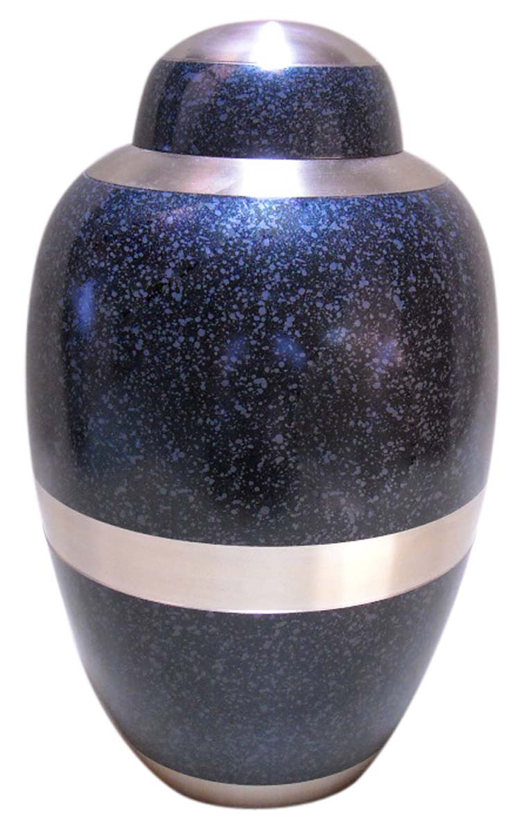 10” Brass Cremation Urn - Cobalt Blue with Silver Tone Rings – Urns for Ashes at Wholesale