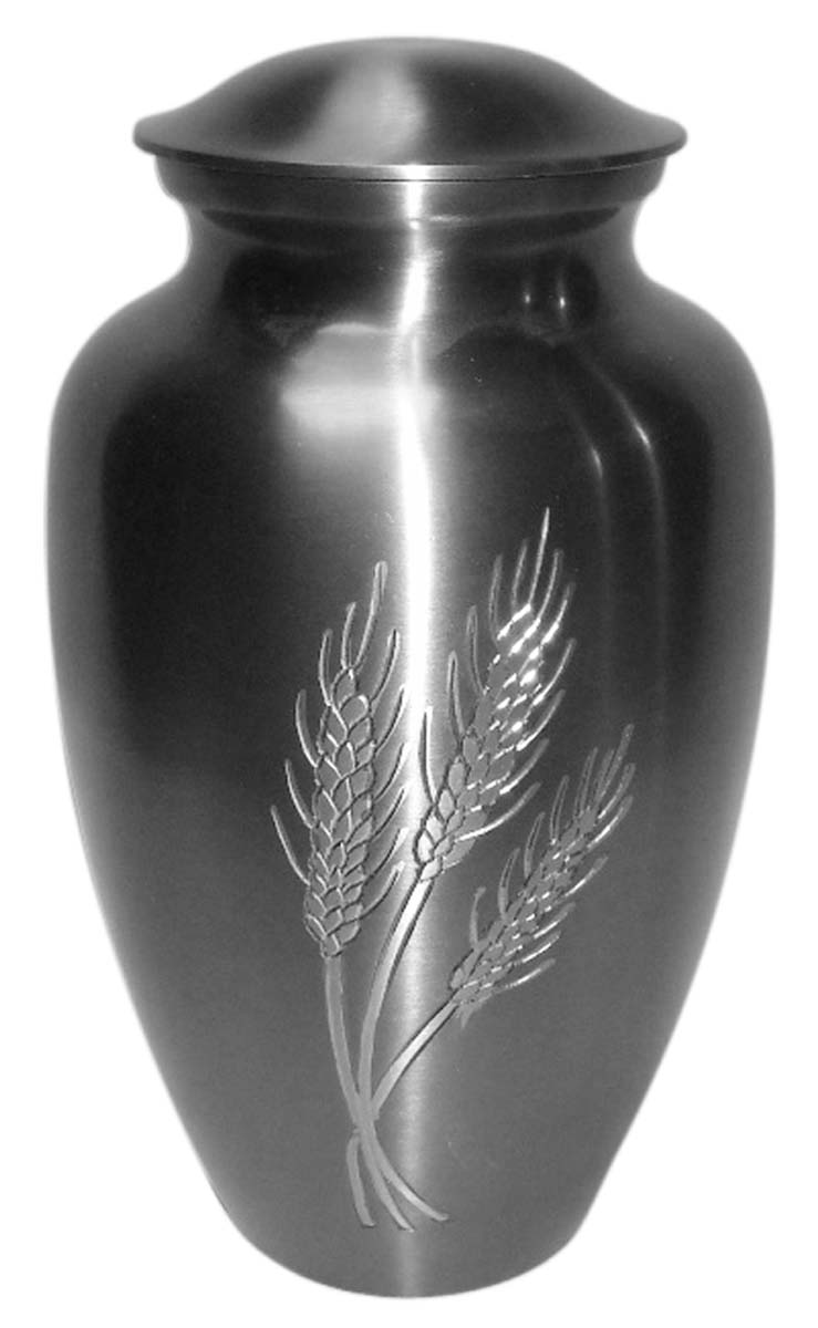 10” Wheatfield Brass Urn for Ashes – Black with Silver Etching – Cremation Urns in Bulk at Wholesale