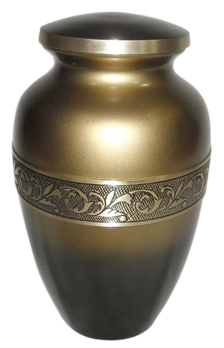 10” Brass Urn for Ashes – Golden Black Tone with Floral Etching – Antique-Look Cremation Urns in Bulk at Wholesale