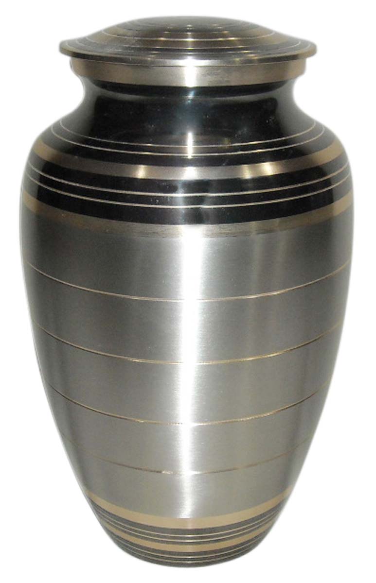 10” Brass Urn for Ashes – Steel-Gray with Etching – Cremation Urns in Bulk at Wholesale