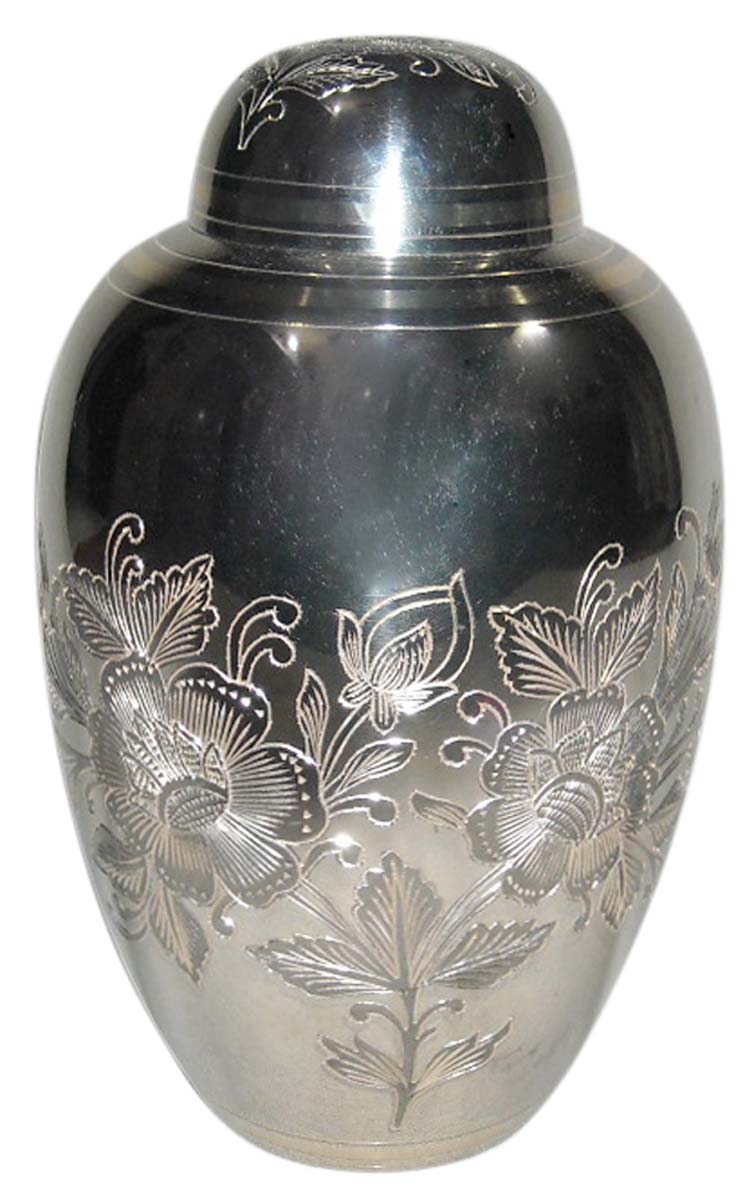 10” Brass Urn for Ashes – Black with Floral Etching – Cremation Urns in Bulk at Wholesale