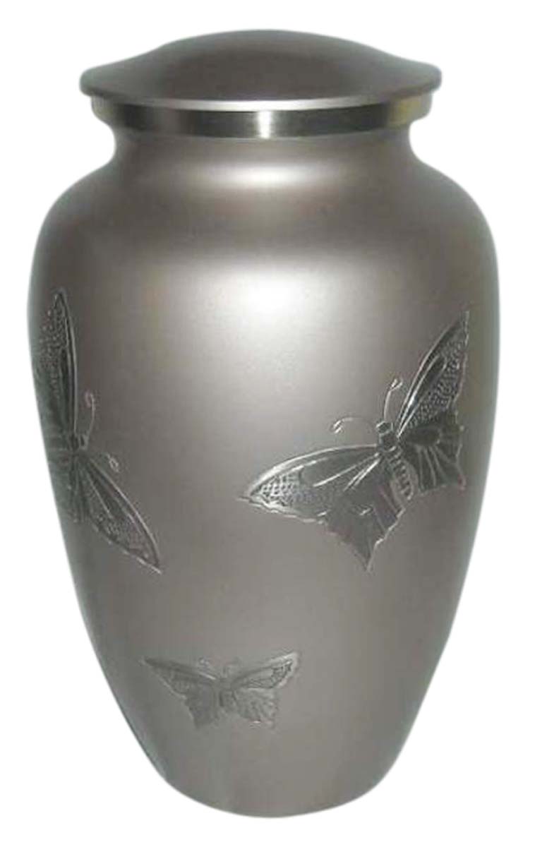 10” Butterfly Brass Urn for Ashes – Gray Color with Etching – Cremation Urns in Bulk at Wholesale