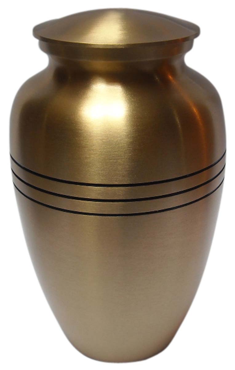 10” Golden Brass Urn for Ashes with Black Rings - Cremation Urns in Bulk at Wholesale