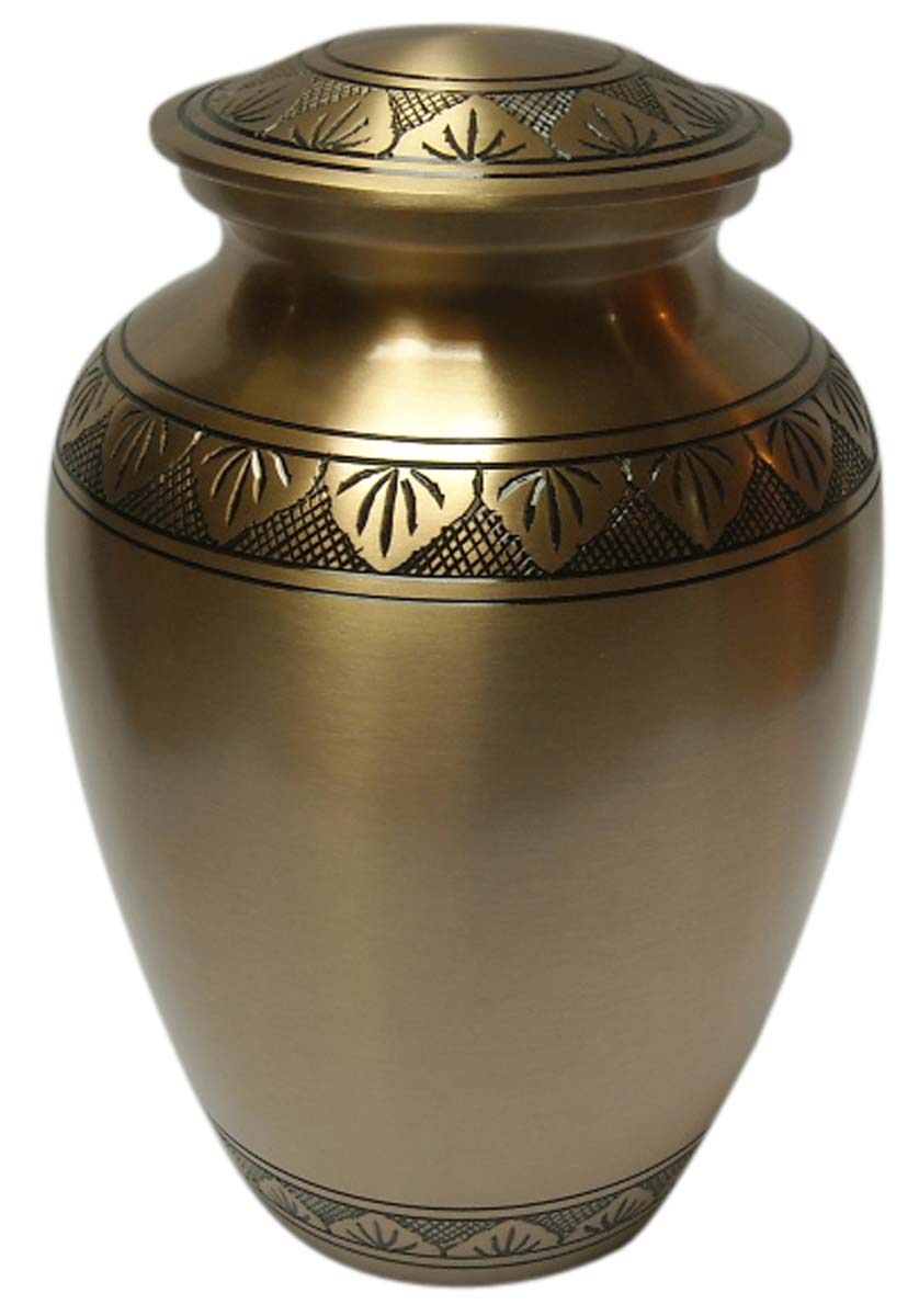10” Brass Urn for Ashes – Golden with Floral Etching - Cremation Urns in Bulk at Wholesale