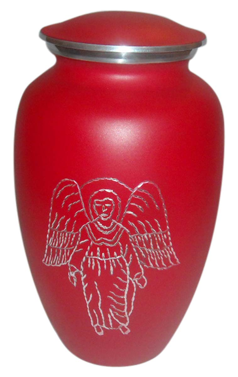 10” Red Brass Cremation Urn – Etched Angel Pattern – Hand-Crafted – Thoughtful Urns for Ashes at Wholesale