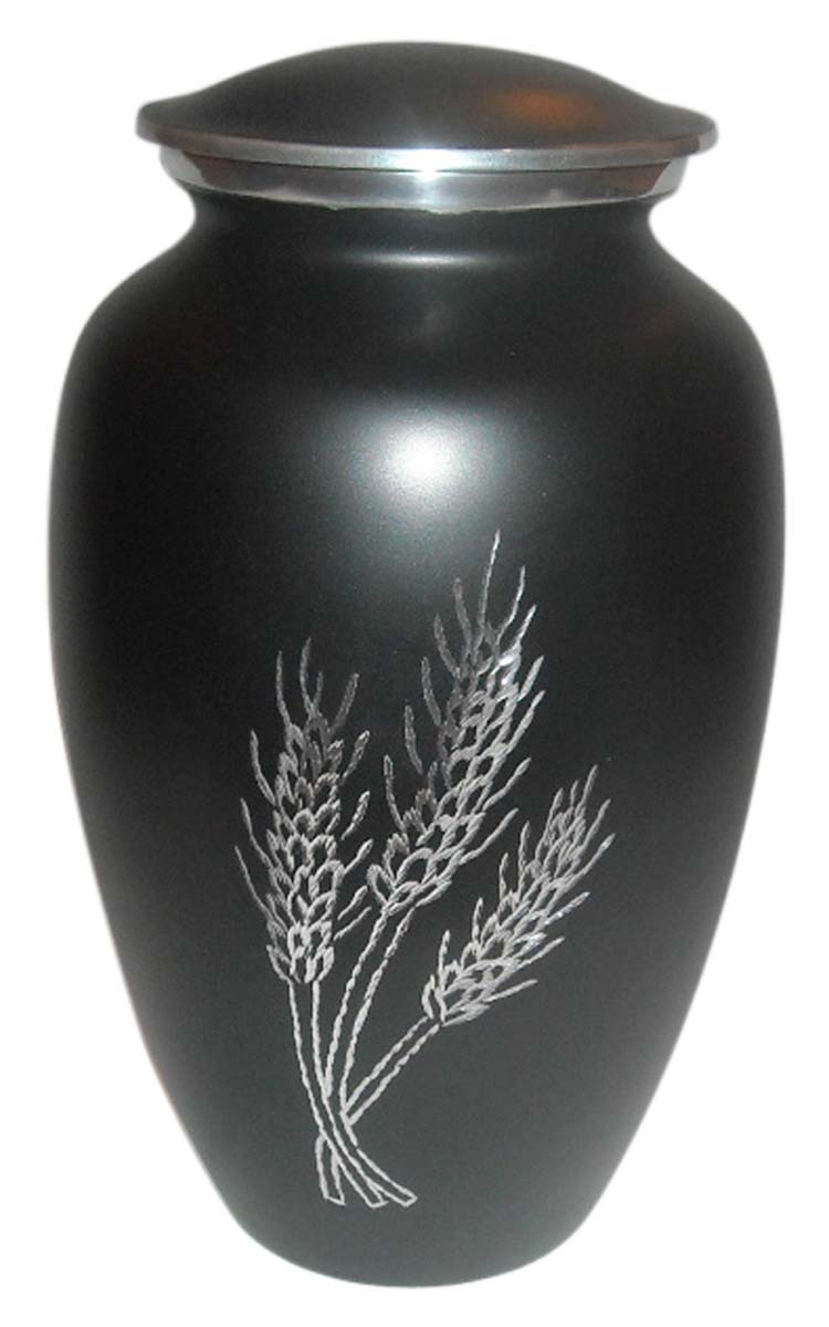 10” Wheatfield Brass Cremation Urn – Black with Silver – Hand-Crafted – Thoughtful Urns for Ashes at Wholesale