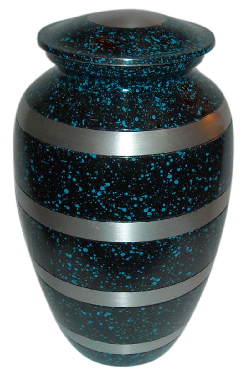 10” Blue Black Brass Urn for Ashes – with Etched Rings - Cremation Urns in Bulk at Wholesale
