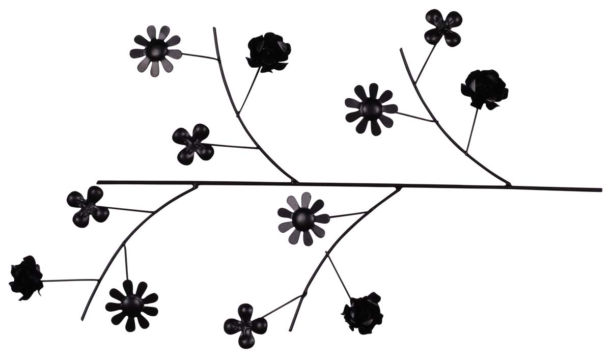Iron Wall-Art of Flowers - 15” Handmade Black Wall-Decor - Decorative Show-Piece from India - Buy in Bulk Wholesale