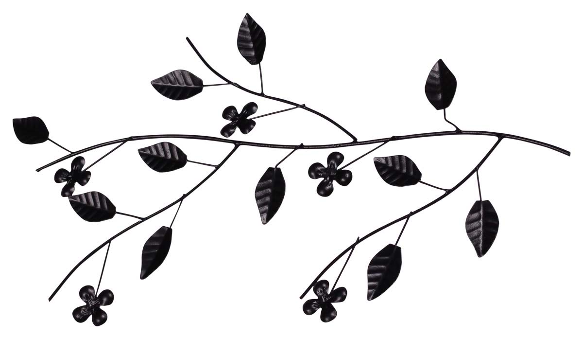 Iron Wall-Art of Flowers & Leaves - 15” Handmade Black Wall-Decor - Decorative Show-Piece from India - Buy in Bulk Wholesale