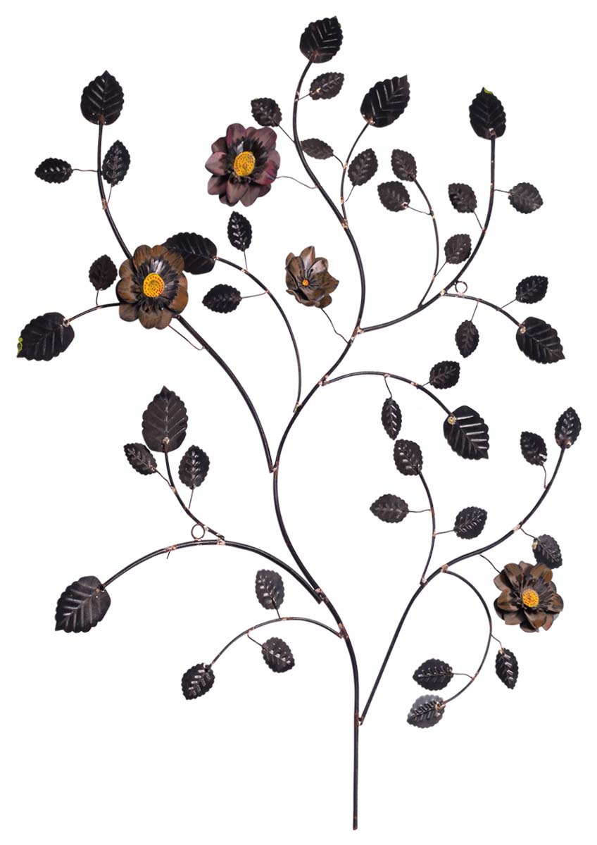 Floral Wall-Art in Brown & Black - 29” Handmade Wall-Decor in Iron - Stylish Home Decor / Show-Piece from India - Buy in Bulk Wholesale