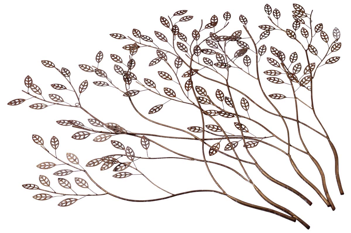 Wall-Art of Golden Leaves in Iron - 34” Handmade Wall-Décor- Rich-Look Home Decor / Show-Piece from India - Buy in Bulk Wholesale