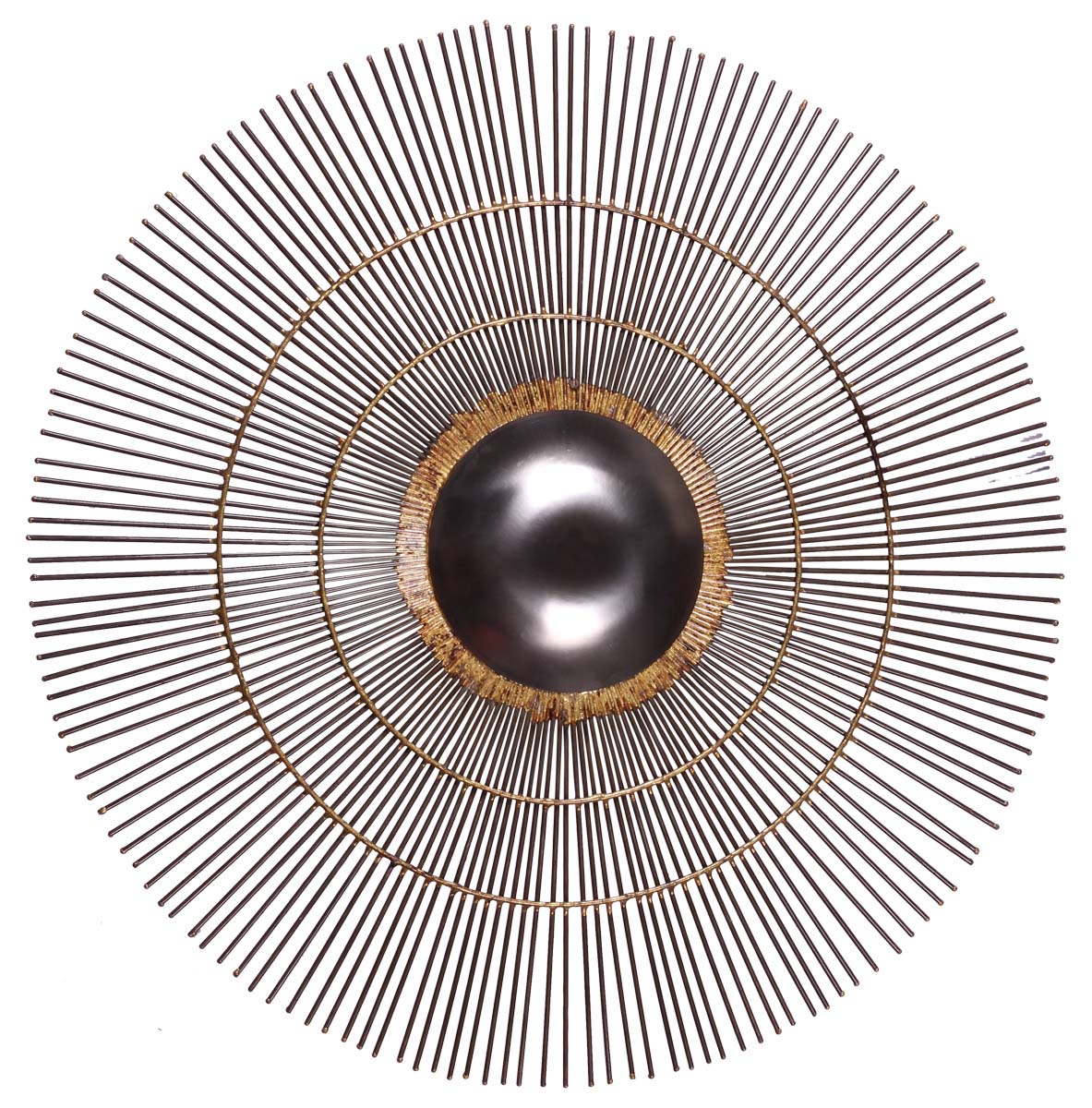 25” Hand-Crafted Round Sunburst Wall-Art in Iron - Black & Golden Metal Plaque with Orb - Home Decor - Buy in Bulk Wholesale
