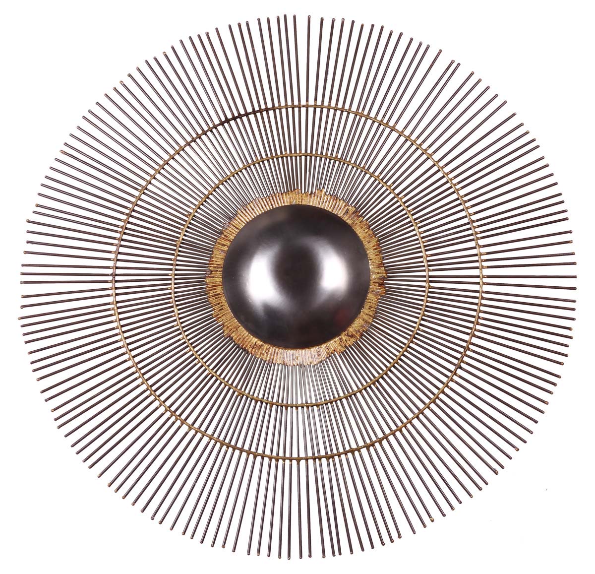 25” Hand-Crafted Round Sunburst Wall-Art in Iron - Black & Golden Metal Plaque with Orb - Home Decor - Buy in Bulk Wholesale
