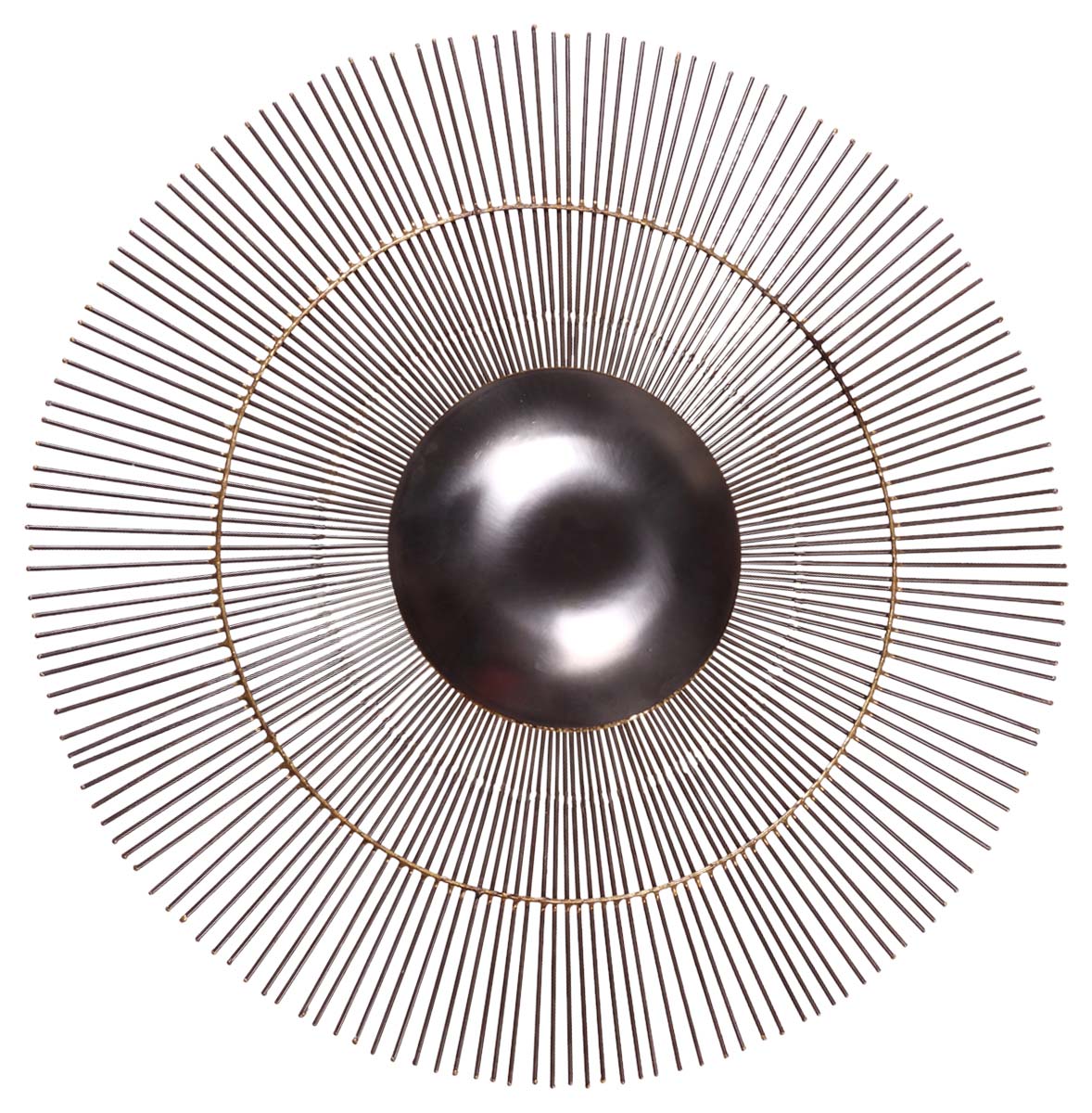 18” Hand-Crafted Round Sunburst Wall-Art in Iron - Black & Golden Metal Plaque with Orb - Home Decor - Buy in Bulk Wholesale