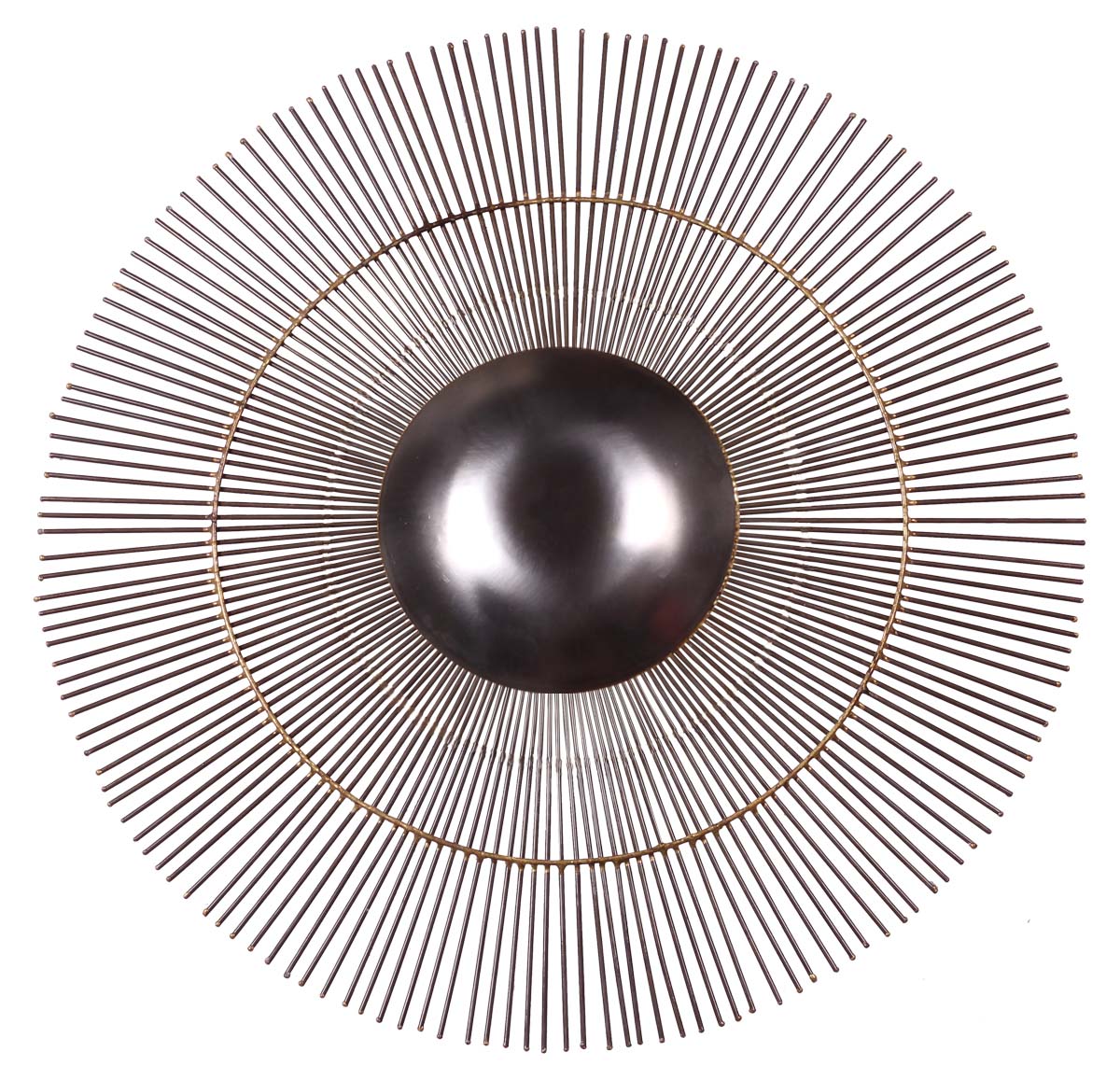 18” Hand-Crafted Round Sunburst Wall-Art in Iron - Black & Golden Metal Plaque with Orb - Home Decor - Buy in Bulk Wholesale