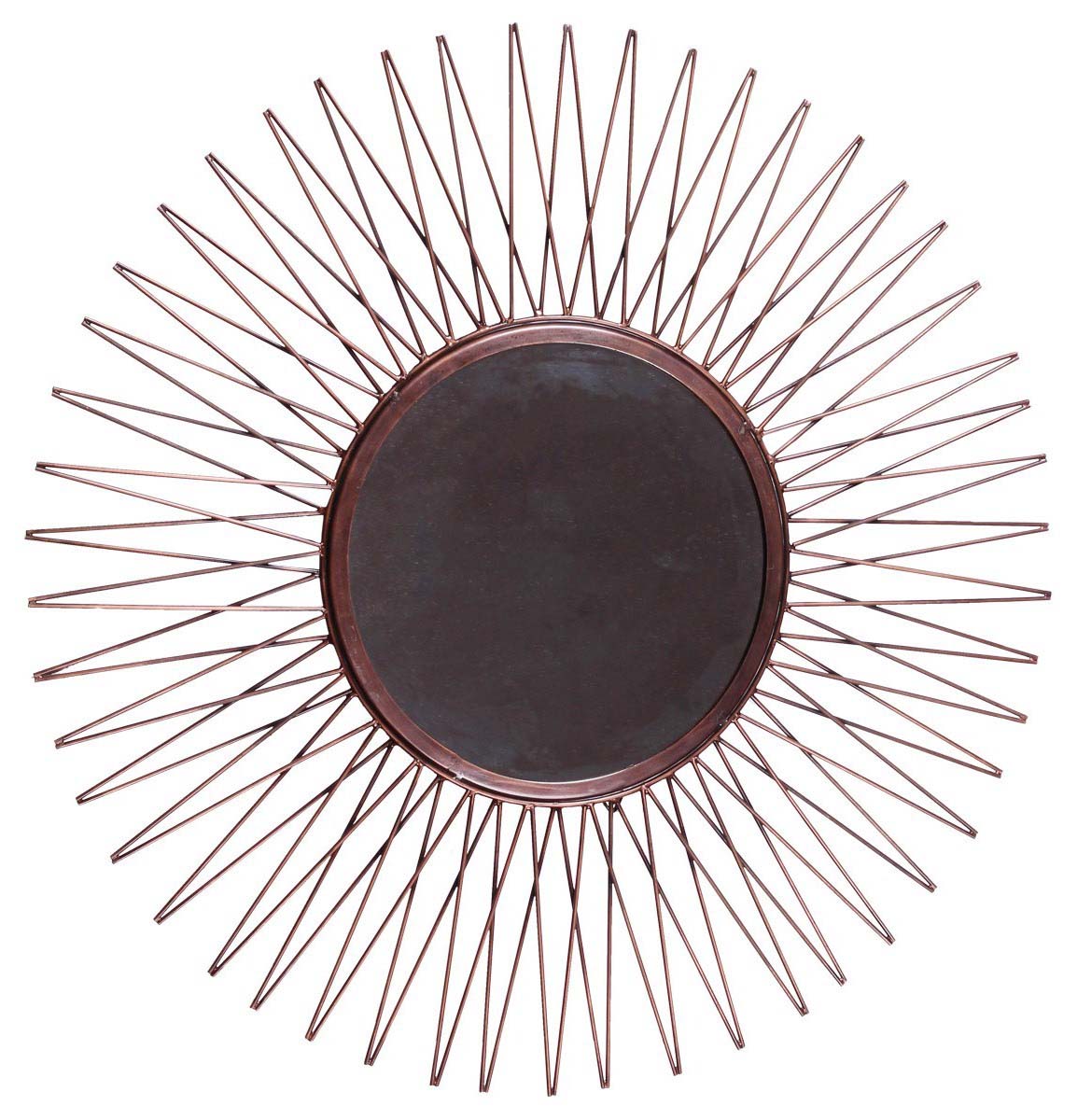 Round Sunburst Wall-Mirror in Iron - 27” Hand-Crafted Wall-Decor in Copper Color - Home Decor / Show-Piece from India - Buy in Bulk Wholesale