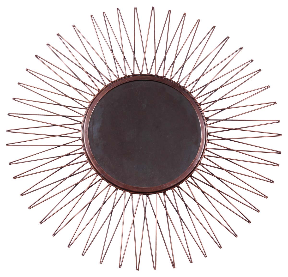 Round Sunburst Wall-Mirror in Iron - 27” Hand-Crafted Wall-Decor in Copper Color - Home Decor / Show-Piece from India - Buy in Bulk Wholesale