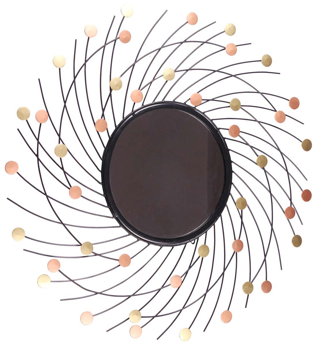 Orbit Wall-Mirror in Iron - 29” Hand-Crafted Wall-Art with Golden & Peach Orbs in Black Swirls - Home Decor - Buy in Bulk Wholesale